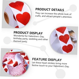 DOITOOL 1Roll Heart Shaped Stickers Valentine's Day Decorative Decals Labels for Invitations and Crafts for Celebrations Weddings and Anniversaries