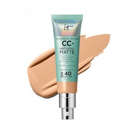 IT Cosmetics CC+ Cream Natural Matte - Base de cobertura completa sin poros con SPF 40, control de brillo de 16 horas, corrector de color, suero de equilibrio de la piel, a prueba de sudor, no