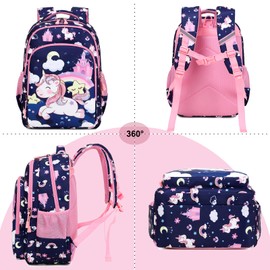 Dafelile Sequin Unicorn Backpack for Girls,3PCS Girls Unicorn Backpack Prechool Elementary Kindergarten School Bookbag with Lunch Box(Navy pink)