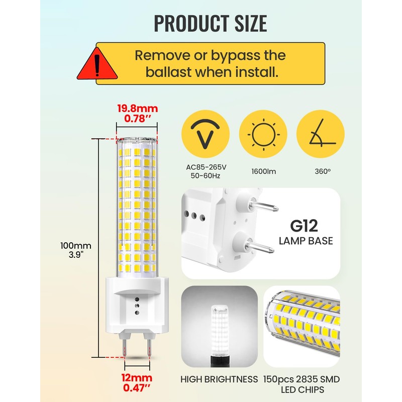 Klarlight G12 LED Light Bulbs 15W, G12 Bi-Pin Base LED