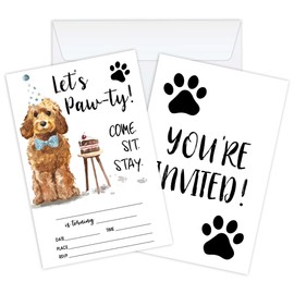 WUAWN Let's Pawty! 20 Dogs Birthday Invitations with Envelopes, Pet Blue Bow Tie Fill - In Birthday Invite Cards for Boys & Girls, Teen, Kids, Birthday Celebration Supplies - A005