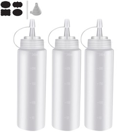 RUAKIVA 3 Pcs 8.2 oz/240 ml Botellas de Plástico Exprimibles,Botellas Multiusos para Aalsa de Tomate,Condimentos,Salsa de Barbacoa,Jarabes y Más,Incluye 1 Embudo de Silicona, 4 Etiquetas y 1 Bolígrafo