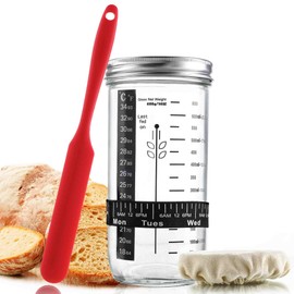 H&D HYALINE & DORA 730ml/24.5oz Sourdough Starter Jar, Glass Sourdough Starter Kit with Date Feeding Band, Thermometer, Cloth Cover & Metal Lid, Reusable Sourdough Bread Baking Supplies