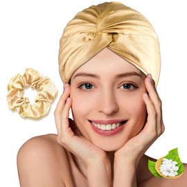 Simnice 100% Mulberry Silk Bonnet for Women Hair Care, Double-Layer Hair Bonnet for Sleeping, Natural Silk Hair Wrap with Elastic Stay On Head,Champagne Gold