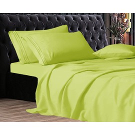 Elegant Comfort Luxe Quality Microfiber 3-Line Sheet Set Breathable, Buttery-Smooth Weave, 1500 Premium Hotel Quality, 4-Piece Sheet Set, Deep Pocket, Queen, Lime