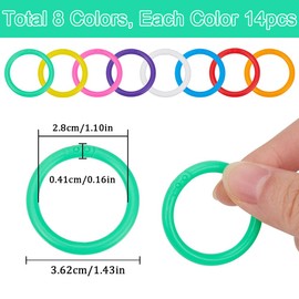 SOFPLATE 1 Box of 112 Pieces 8 Colours Plastic Binder Rings Plastic Loose Leaf Rings 1.5 Inch Flexible Snap Book Binder Rings Index Card Rings Clips for Scrapbooks Notebooks Documents Keyrings