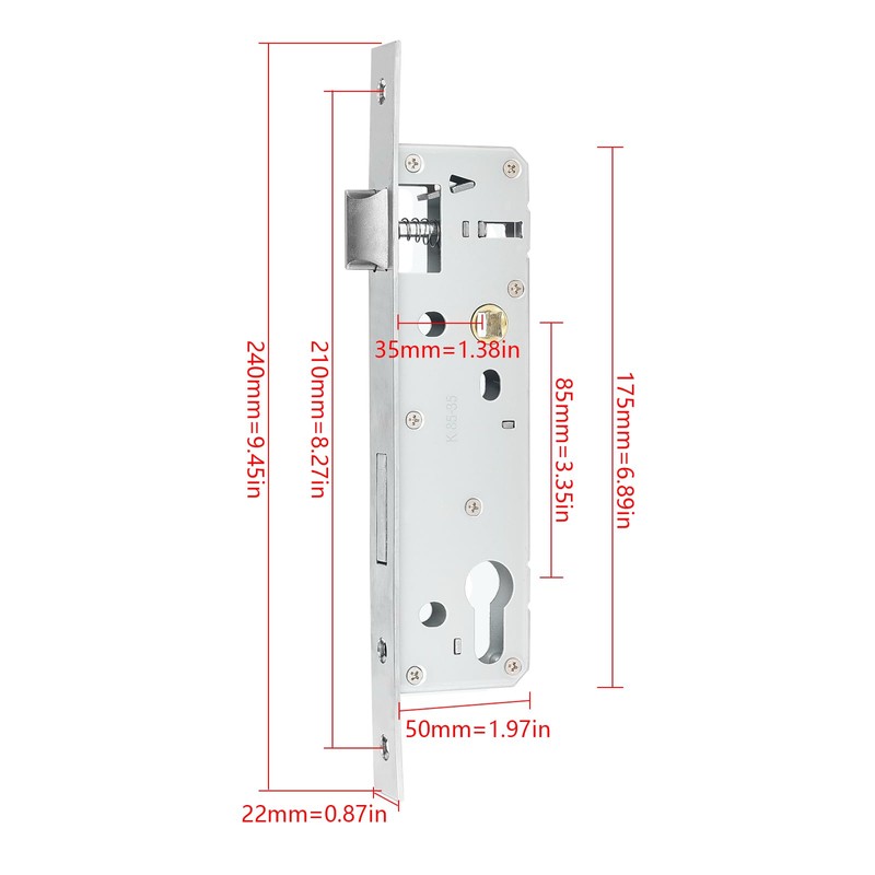 Stainless Steel Mortice Sash Lock, 85MM Center 35MM Backset Door