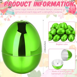 ywmigl 12 Pcs Fillable Easter Eggs 2.36 Inch Easter Eggs with Hinge Plastic Empty Eggs for Easter Egg Hunt Basket Stuffers Easter Theme Decorations (Green)