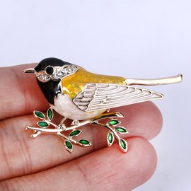 Ever Faith Bird Brooch for Women Girls, Rhinestone Crystal Yellow Enamel Adorable Cute Sparrow Bird Animal Brooch Lapel Pin