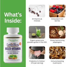Paradise Herbs Earth's Blend Women's Once Daily Multivitamin with Iron, 48 Organic Superfoods, Probiotics, Antioxidants, Vitamins A, B12, C, D, K2, 60 Capsules