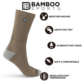Bamboo Sports - Calcetines de trabajo de bambú premium para absorber la humedad, quitar olores, Caqui, X-Large-XX-Large