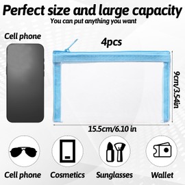 4Pcs 6 x 3.5 inch Clear Cosmetic Bags with Zipper, Small Waterproof Makeup Bag, Portable Cosmetic Case, Mini Zip Pouches for Travel Bathroom Organizing
