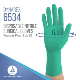 Dynarex Sterile Disposable Nitrile Surgical Gloves, Powder-Free, Professional Medical and Healthcare Use, Green, Size 6.5, 1 Box of 50 Pairs