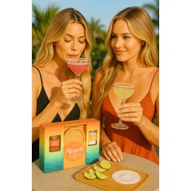 2-Pack Premium Margarita & Cocktail Flavored Salt Rimmers + Glasses & Wooden Rimmer Board, Variety Set 3.5oz - Chili & Original Drop Sugar, Salets, No Silicon Dioxide, Kiri & Sons