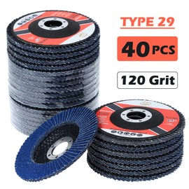 40 Pack Flap Discs 4 1/2 Inches for Angle Grinder, 120 Grit Sanding Disc for Grinding, Sanding, Finishing, Deburring, Zirconia Alumina Grinding Wheel Type29（4 1/2 Inch x 7/8 Inch）