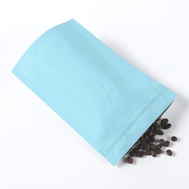 QQ Studio Sky Blue Foil Coffee Packaging Bags with Zipper Seal and Degassing Valve for Coffee Beans Packaging Pouch (50, 8oz)