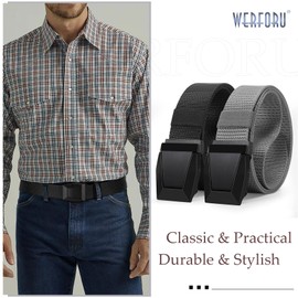 WERFORU 2 Pack Men Tactical Belt Nylon Belts for Men Military Belt for Men Nylon Web Belt with Metal Buckles Quick Release-Work Military Hiking,39"-45" Waist Adjustable（Length 50"）,Black+Grey-