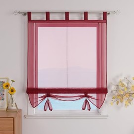 ESLIR Roman Blind with Loops, Kitchen Curtains, Transparent Tab-Top Blind Curtains, Modern Voile Berry, W x H, 140 x 155 cm, Pack of 1