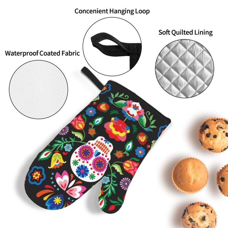 Colorful Rainbow Glitter Oven Mitts and Pot Holders Set of
