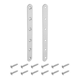 DTGN 197x20mm (LxW) Flat Straight Brace Plate - Pack of 2 - Furniture Repair - Stainless Steel Brace Plate with Screws - Silver Tone