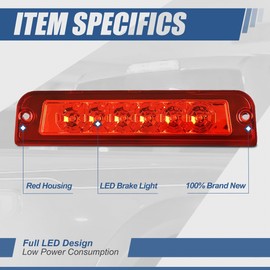 Auto Dynasty Rear High Mount Red Housing LED 3rd Third Tail Brake Light Stop Lamp Compatible with Jeep Wrangler TJ 97-06