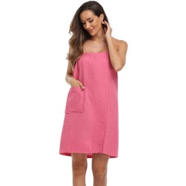 FADSHOW Women's Waffle Spa Bath Wrap Towel Adjustable Closure Ultra Absorbent Cover Up,Rose Red,2X-Large