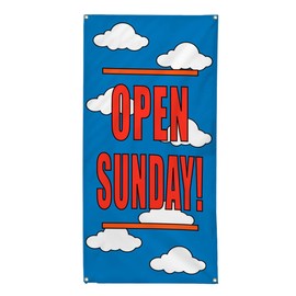 Vertical Vinyl Banner Multiple Sizes Open Sunday Clouds Business Business Outdoor Weatherproof Industrial Yard Signs 4 Grommets 48x24Inches