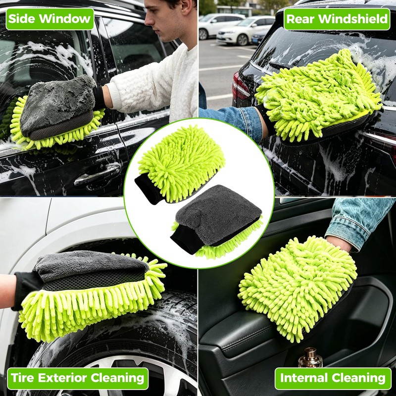 HOMEAN 3-Piece Car Wash Kit: 2 Scratch-Free Chenille Microfiber Wash
