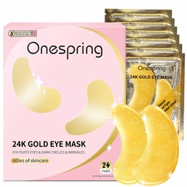 Onespring Parches Para El Contorno De Ojos(24 Pares) Mascarillas De Oro De 24 Quilates Para Ojeras, Bolsas Y Arrugas - Tratamiento Rejuvenecedor Y... 