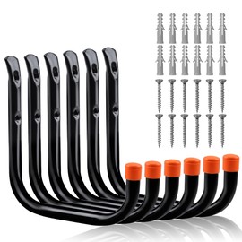HORUSDY 6 Pack Garage Hooks, 8 inch Utility Hooks, Garage Hooks Heavy Duty Wall Hooks (Black, 8 inch)