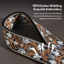 T Tersely Guitar Strap, Guitar Straps Adjustable Genuine Leather Ends Jacquard Weave Bass Strap for Acoustic/Electric/Guitars,(Multicolor stripes) (Retro Red Flower)