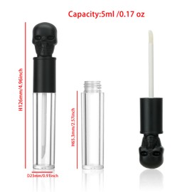 COSIDEA 8pcs Empty Round 5ml 0.17oz Black skull lip gloss tubes with wand fancy Lipgloss tube containers for lip oil packing, Black