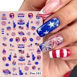 4th of July Nail Stickers 3D Self Adhesive American Flag Independence Day Nail Art Stickers Decals Butterfly Love Fireworks Designs Nail Stickers for Women DIY Manicure Decoration 6 Sheets