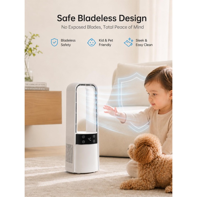 Desk Fan Bladeless, 120° Oscillating Fan Rechargeable, Quiet Fan with