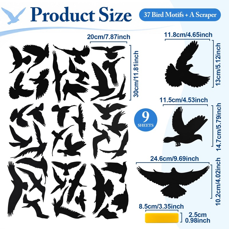 Qufiiry 37 Pack Anti-Collision Window Stickers for Birds, PVC Static