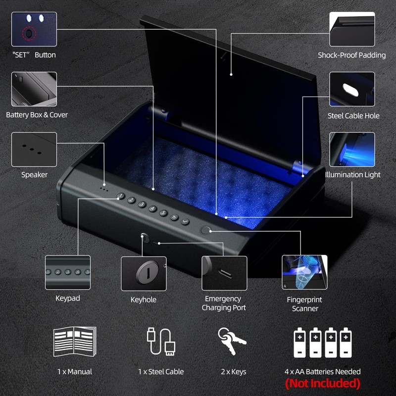 PINEWORLD Biometric Gun Safe For Handgun, Pistol Safe with Fingerprint/Backlit