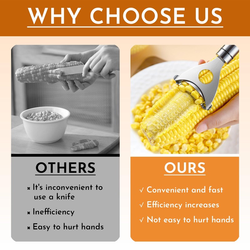2Pcs Stainless Steel Corn Peeler & Kernel Remover Tool -