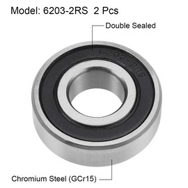 sourcing map 6203-2RS Deep Groove Ball Bearings 17mm x 40mm x 12mm Double Sealed Chrome Steel Z2 2pcs