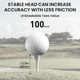 FINGER TEN 1 1/2" Plastic Golf Tees Short Tee 38mm for Irons, Par Threes, Hybrids, and Driving Range - Pack of 100 Bulk in High Visibility White Blue Durable Plastic (White)