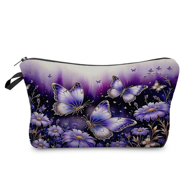 Livel lhood Purple Floral Butterfly Makeup Bag Cute Small Organizer