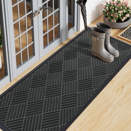 Smiry Front Door Mat Outside Entrance, Heavy Duty Outdoor Indoor Natural Rubber Doormat, Non Slip, Trap Dirt and Moisture, Easy Clean, Low Profile Patio Porch Entryway Mat, 47x17, Black