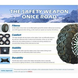 Jeremywell Anti Slip Security NATURAL Rubber Snow Tire Chain For Cars/SUV/Trucks Tire 195/80R14, 205/55R17, 215/50R17, 215/60R15, 215/65R14, 235/45R17