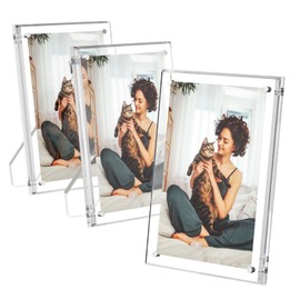 AITEE 4x6 Acrylic Picture Frames 3 Pack, Clear Picture Frames with Stand, Magnetic Frame Acrylic Lucite Frameless Transparent Cubes Floating Gift for Home Office Desktop Display Horizontally or