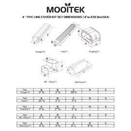 MOOITEK 4" 16.5Ft PVC Decorative Line Set Cover Kit for Ductless Mini Split Air Conditioners 16.5FT Line Set Cover for Heat Pump System and Central AC(Total Length)
