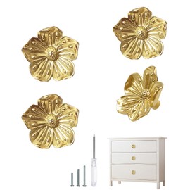 Redeam Flower Shape Brass Cabinet Knobs for Cabinet Drawer Cupboard Dresser Pulls Handle Single Hole Hardware Handle 4 Pieces