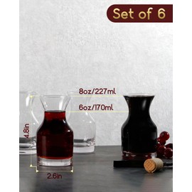 NUTRIUPS 8 oz Mini Wine Carafe, Hand-blown Individual Decanters, Set of 6 Single Serving, Small Glass Carafes Set
