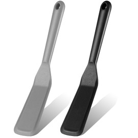Zopeal 2 Pieces Silicone Narrow Skinny Spatula Crepe Flipper Long Heat Resistant Cooking Pancake Spatula Non Stick for Cooking Egg Burgers Pizza Pancake Steak Omelet(Black, Gray)