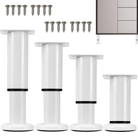 SLTAXAR Set of 4 Furniture Feet, Height Adjustable, Furniture Feet, Metal, White, Adjustable, 12-18 cm, Furniture Feet, Height Adjustable Furniture Legs, Bed Feet, Adjustable Support Feet for