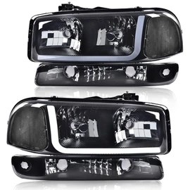 G-PLUS LED Headlights Assembly Compatible with 1999-2007 GMC Sierra 1500HD 2500HD 3500/Fit 1999-2006 GMC Yukon XL 1500 2500,DRL Headlamps Pair Smoky Lens Black Housing Clear Reflector,faros delanteros