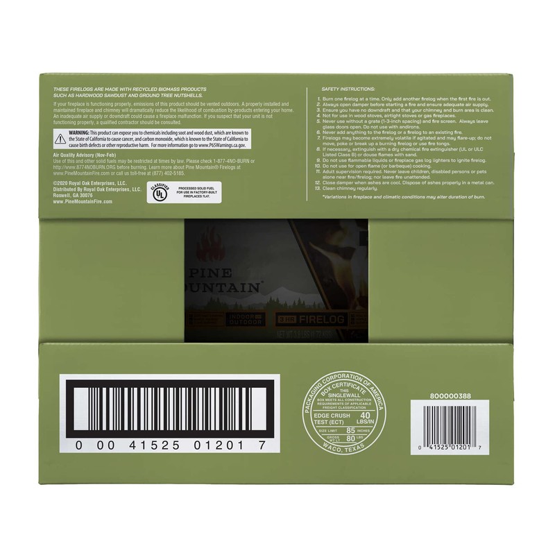 Pine Mountain 100% Natural Classic Firelog, 3-Hour Burn Time, 6
